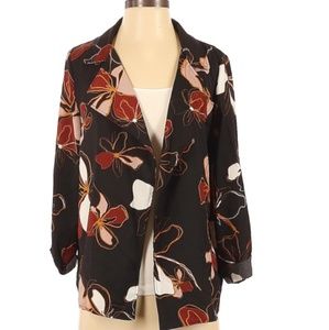 Black floral open front light jacket